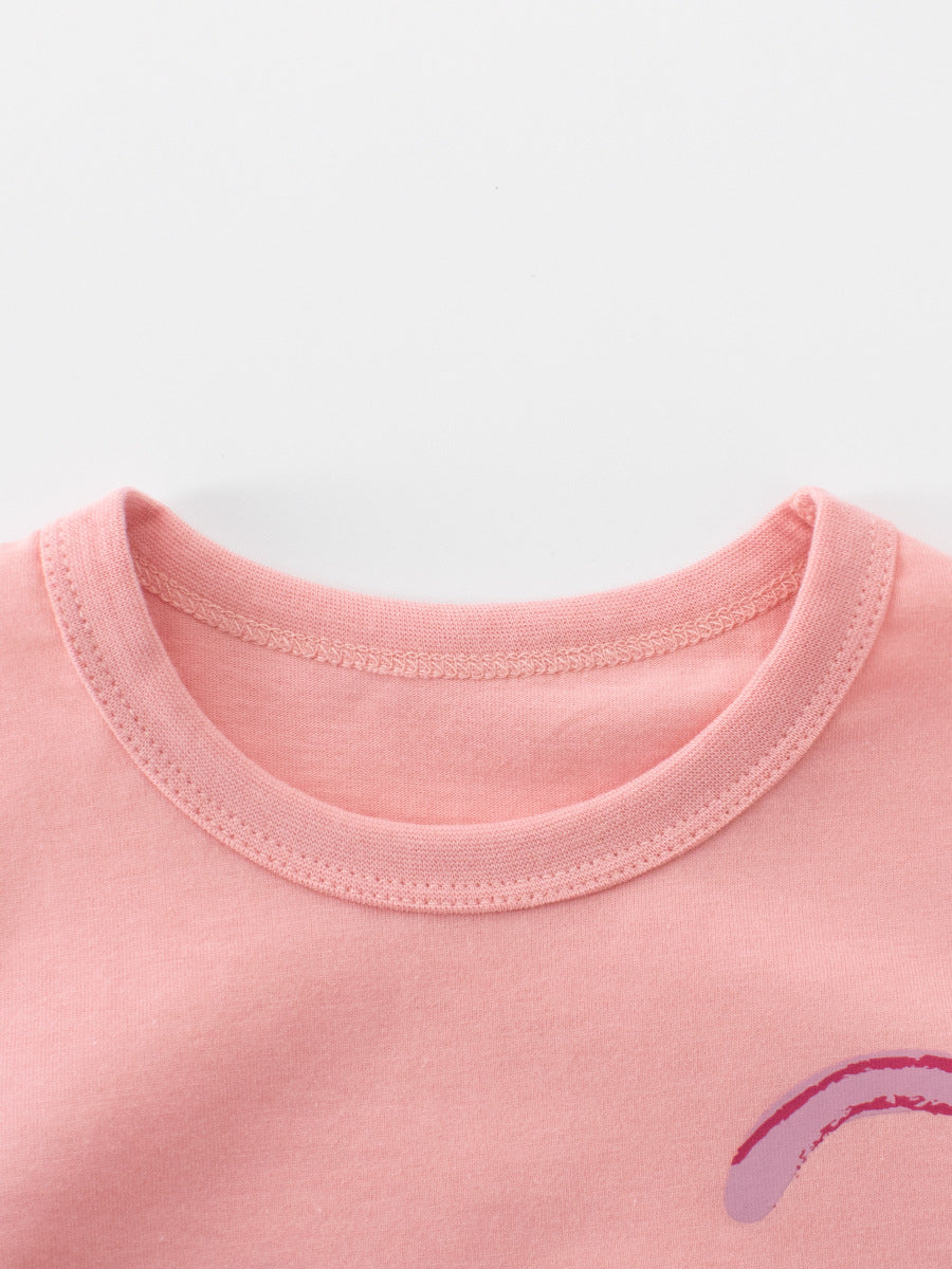 Summer Girls’ Cartoon and Letters Pattern T-shirt in European and American Style