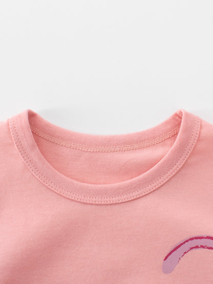 Summer Girls’ Cartoon and Letters Pattern T-shirt in European and American Style
