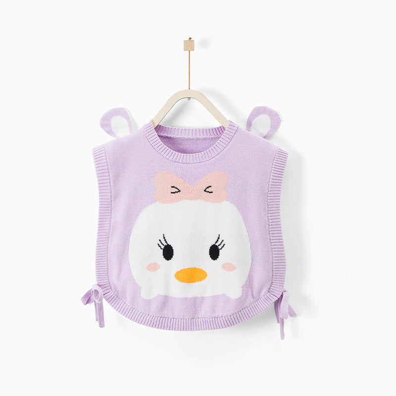New Arrival Baby Kids Cartoon Animals Face Pattern O-Neck Design Knitwear Warm Soft Vest