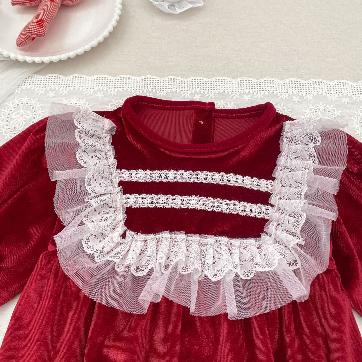 MyKids-USA® Autumn Lace Trim Baby Kids Girls Princess Long Sleeves Bodysuit