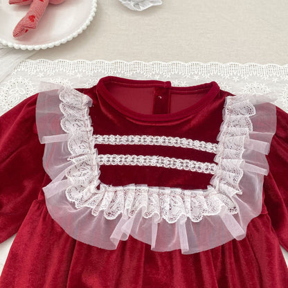 MyKids-USA® Autumn Lace Trim Baby Kids Girls Princess Long Sleeves Bodysuit