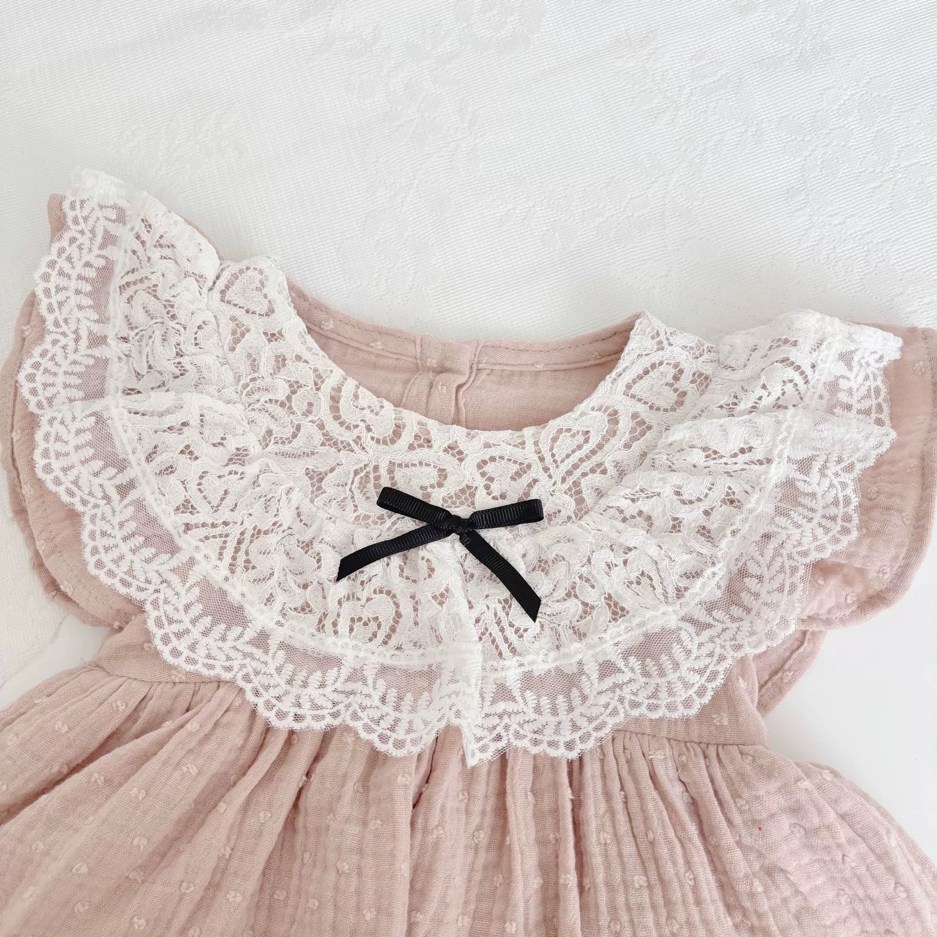 Summer Arrival Baby Girls Cute Pink Fly Sleeves Flowers Embroidery Lace Decorated Onesies, MyKids-USA®, Baby One-Pieces, MyKids-USA -  -  -  -  -  -  - 