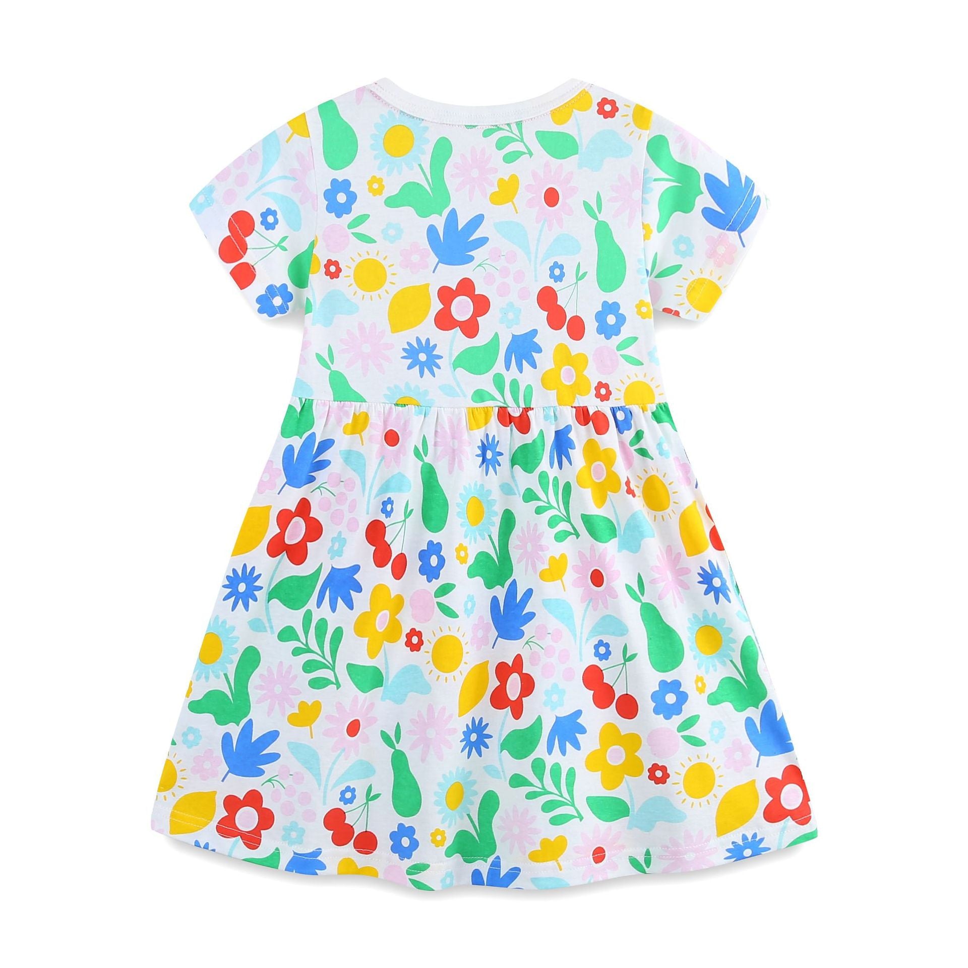 Summer Pure Cotton Colorful Flowers Pattern Short Sleeves Dress for Stylish Girls, MyKids-USA®, Baby & Toddler Dresses, MyKids-USA -  -  -  -  -  -  - 
