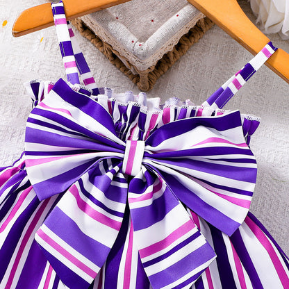 Design Summer Baby Kids Girls Sleeveless Striped Pattern Dress with Bloomers Set