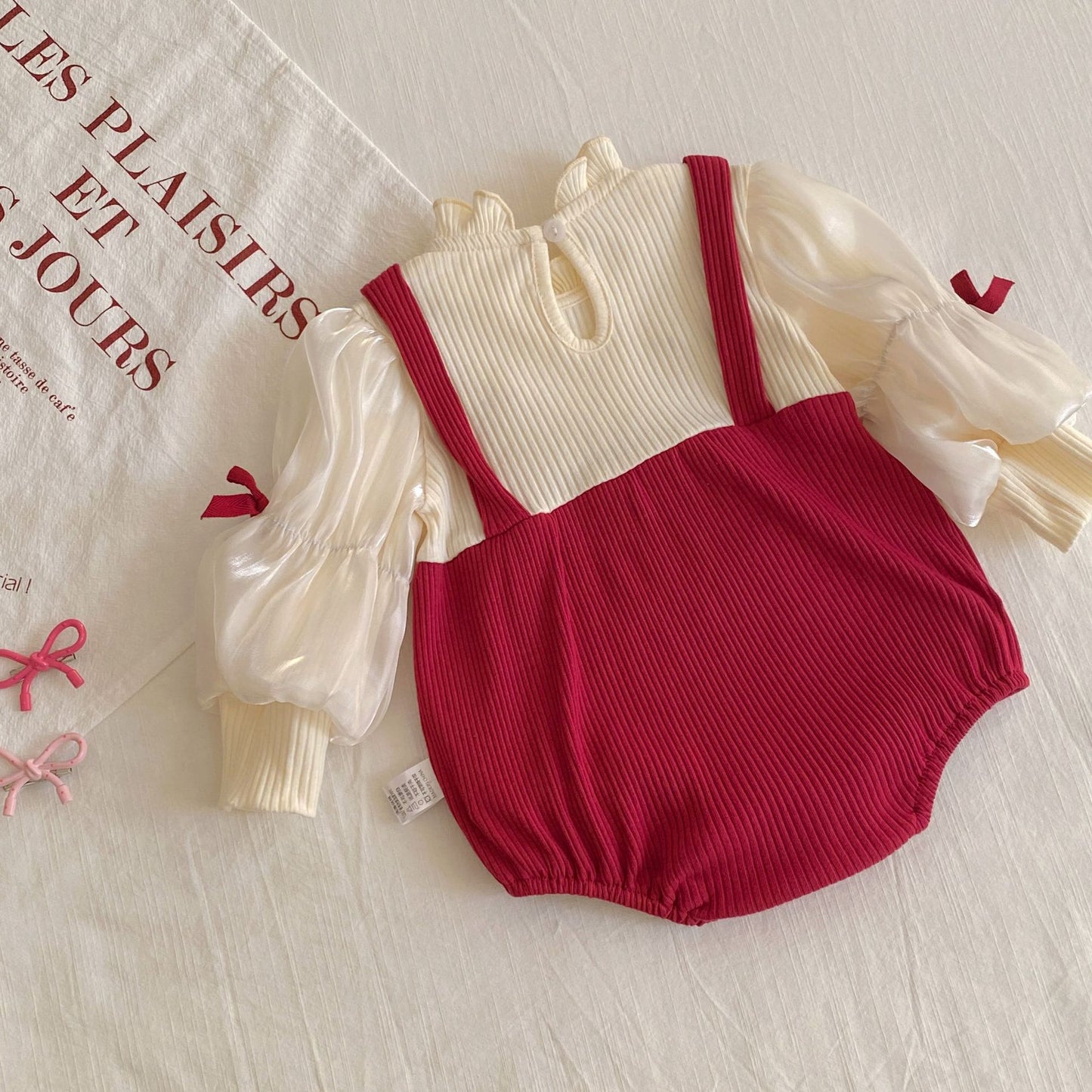 Spring Arrival Baby Girls Long Sleeves Color Patchwork Bodysuit