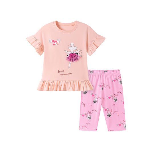 Summer Hot Selling Baby Kids Girls Short Sleeves Cartoon Pattern T-shirt and Pants Clothing Set, MyKids-USA®, Baby & Toddler Outfits, MyKids-USA - Size/Age - 90 (12-24M) - Color - Pink -  -  - TR2602071606-A.