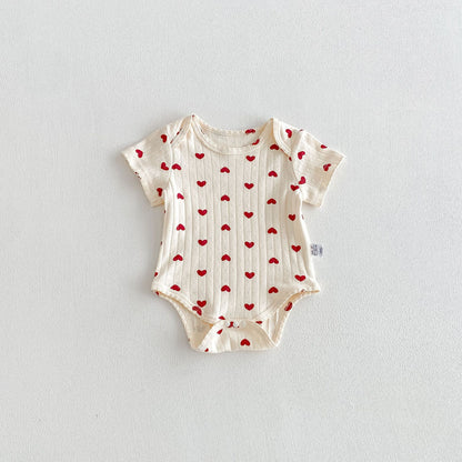 Summer Arrival Baby Girls Short Sleeves Hearts Pattern Bodysuit