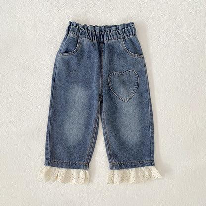Autumn and Spring Arrival Casual American Style Lace Color Patchwork Denim Pants for Girls, MyKids-USA®, Jeans, MyKids-USA - Size/Age - 90 (12-24M) - Color - Blue -  -  - TR2512062259-A.