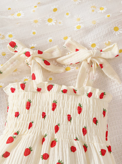 Design Summer Baby Kids Girls Sleeveless Strawberry Pattern Rompers with Hat
