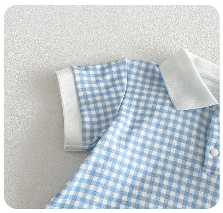 Summer Arrival Baby Short Sleeves Plaid Pattern Turn-down Collar Rompers, MyKids-USA®, Baby & Children's One-Pieces, MyKids-USA -  -  -  -  -  -  - .