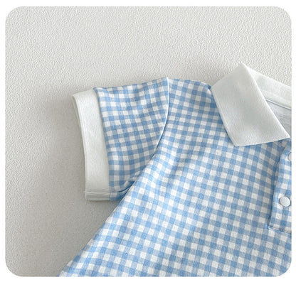 Summer Arrival Baby Short Sleeves Plaid Pattern Turn-down Collar Rompers, MyKids-USA®, Baby & Children's One-Pieces, MyKids-USA -  -  -  -  -  -  - .