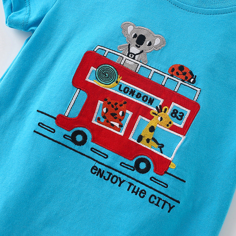 Summer Boys’ English Elements and Animals Cartoon Pattern T-shirt in European and American Style, MyKids-USA®, T-Shirts, MyKids-USA -  -  -  -  -  -  - 