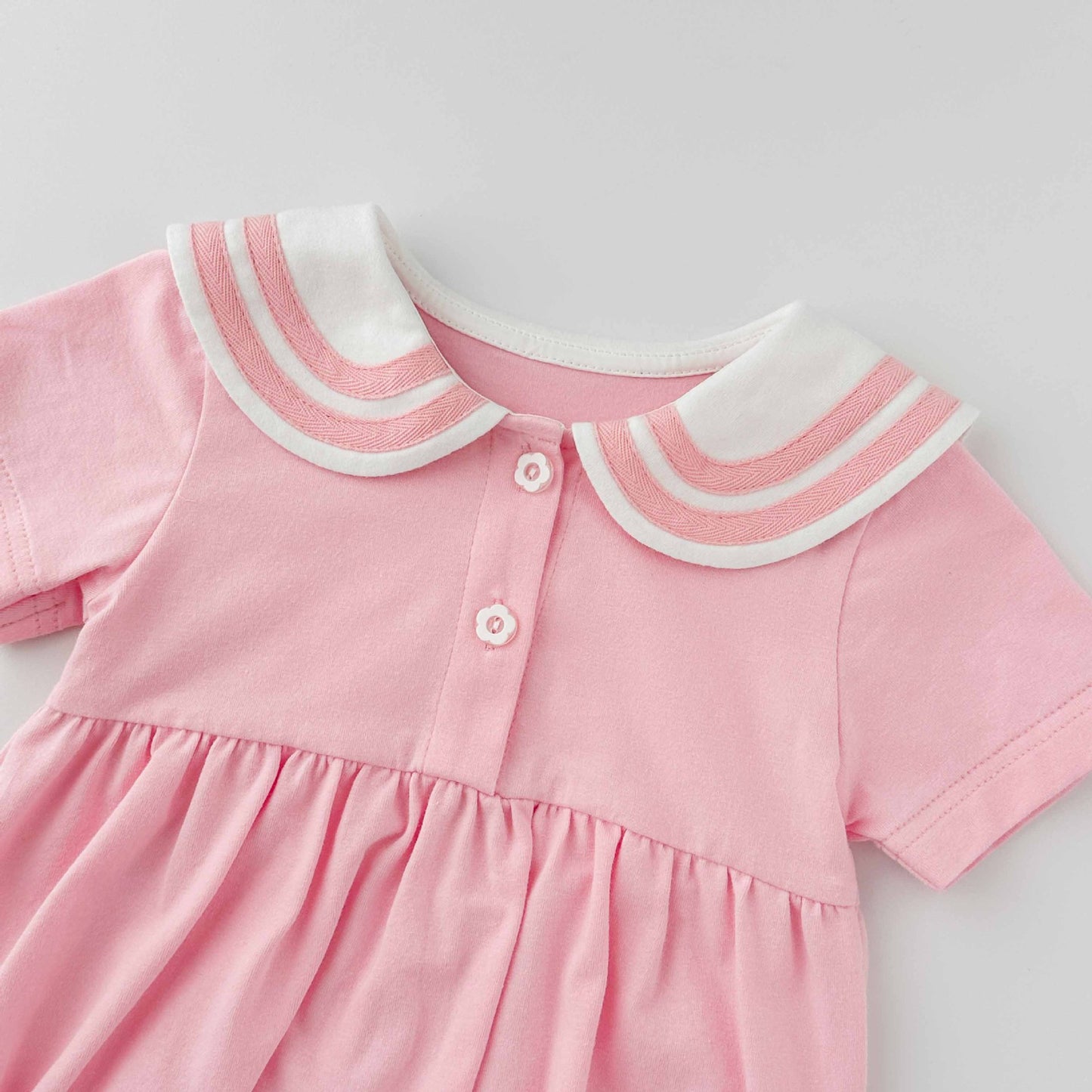 Summer Arrival Baby Girls Cute Preppy Short Sleeves Color Patchwork Onesies with Navy Collar, MyKids-USA®, Baby One-Pieces, MyKids-USA -  -  -  -  -  -  - 