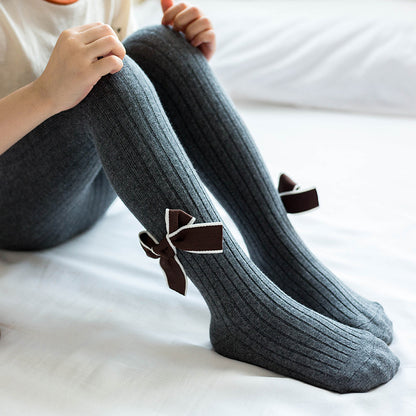 Baby Girls Kids Solid Color Striped Pattern Design Double Bows Pantyhose, MyKids-USA®, Baby & Toddler Socks & Tights, MyKids-USA - Size/Age - S (6-12M) - Color - Navy Blue (Dark Blue) -  -  - TR2311230918-C