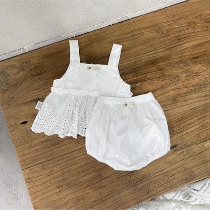 Arrival Summer Baby Kids Girls Sleeveless Hollow-out Pattern Top and Plain Shorts Clothing Set