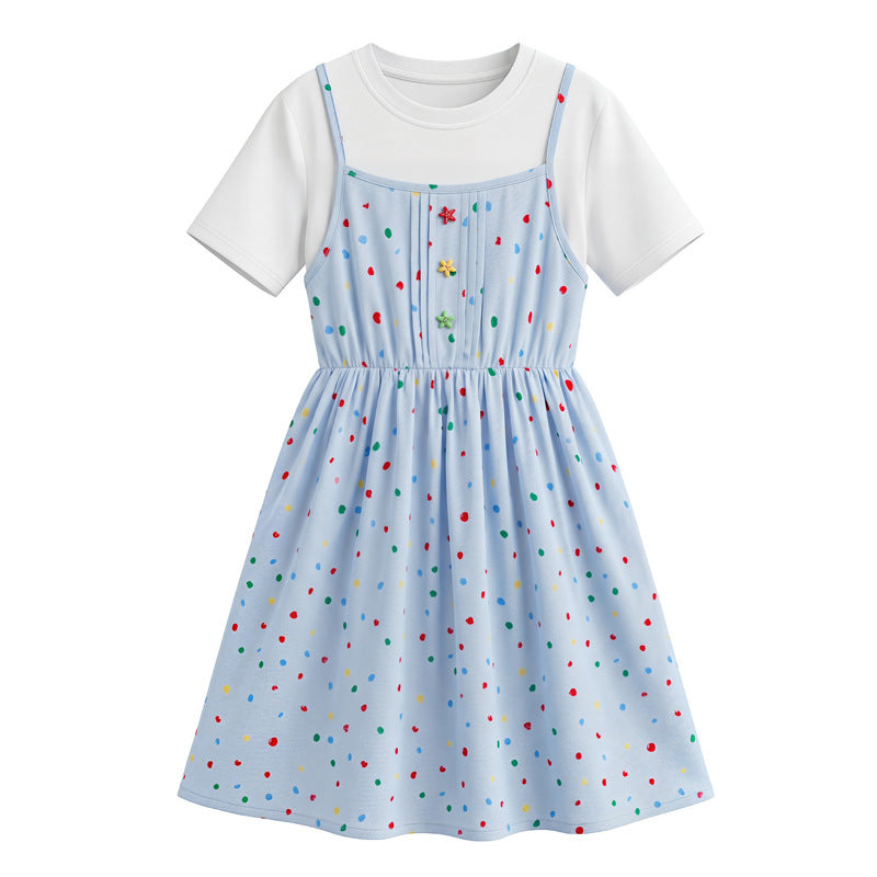 Summer Arrival Short Sleeves Polka Dots Pattern Dress for Stylish Girls