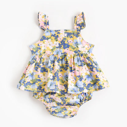 New Design Summer Baby Girls Floral Print Sleeveless Strap Onesies