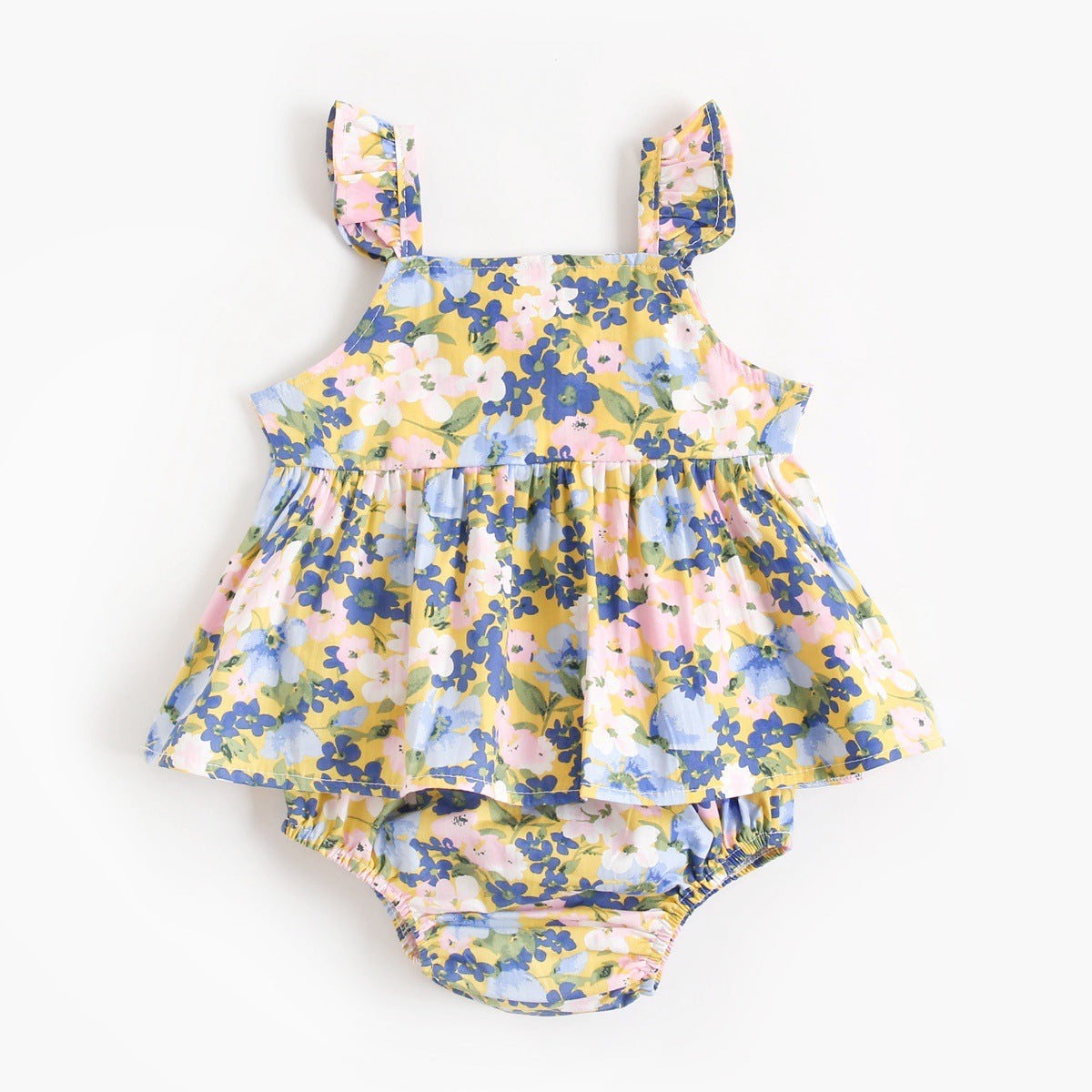Design Summer Baby Girls Floral Print Sleeveless Strap Onesies, MyKids-USA®, Baby One-Pieces, MyKids-USA - Size/Age - 66 (3-6M) - Color - Yellow -  -  - TR2403202303-C