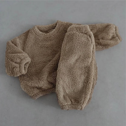Winter Baby Kids Unisex Long Sleeves Solid Color Fluffy Pullover and Pants Clothing Set, MyKids-USA®, Baby & Toddler Outfits, MyKids-USA - Size/Age - 66 (3-6M) - Color - Coffee -  -  - TR2601112354-B.