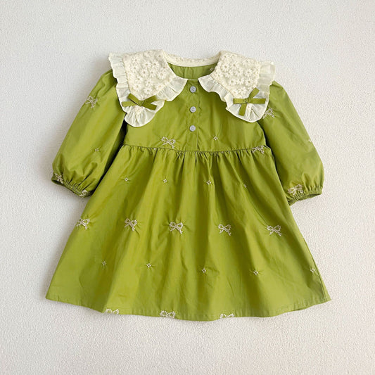 Spring Mesh Patched Design Long Sleeve Green Dress, MyKids-USA®, Baby & Toddler Outfits, MyKids-USA -  -  -  -  -  -  - .