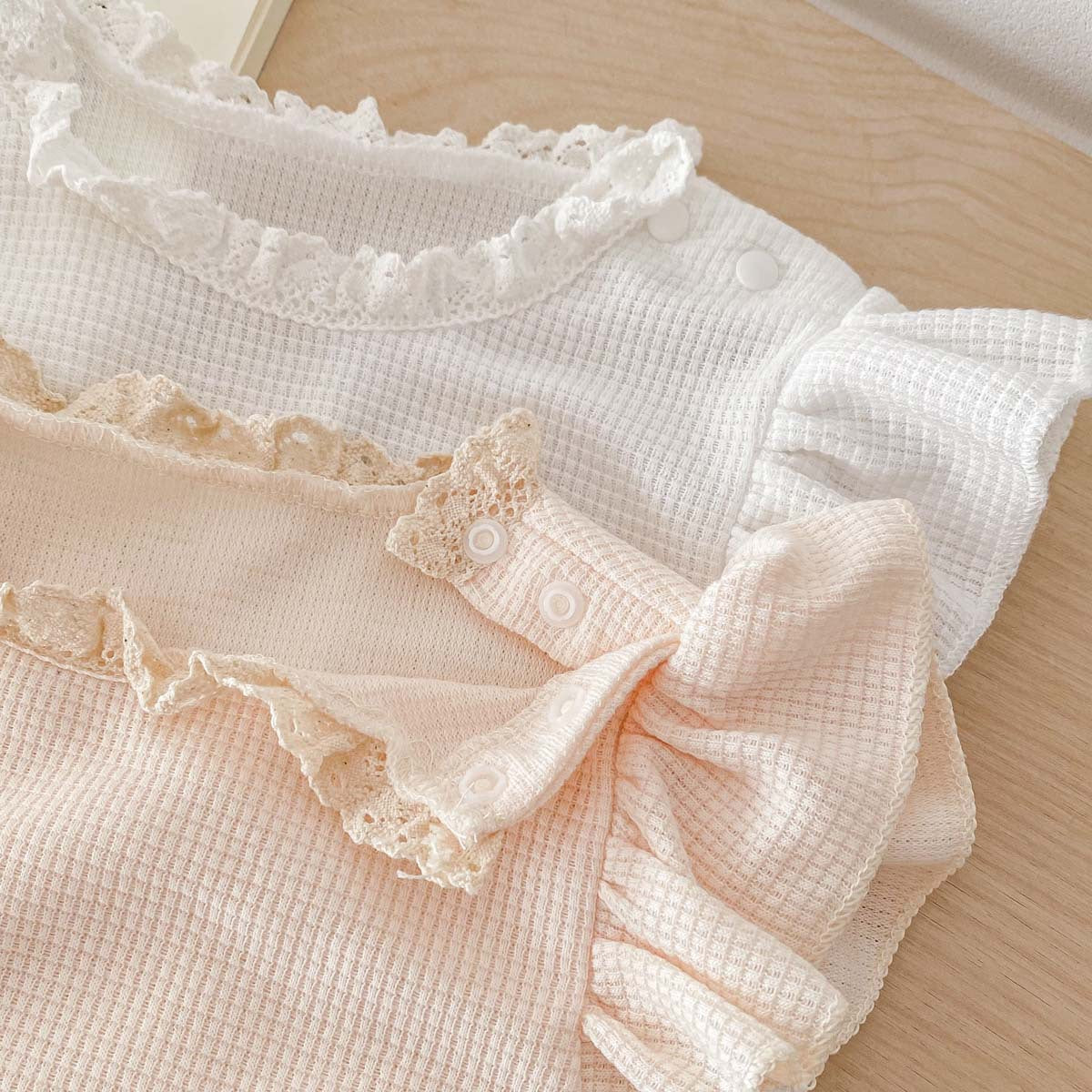 Summer Arrival Baby Girls Solid Color Short Sleeves Ruffle Neck Rompers, MyKids-USA®, Baby One-Pieces, MyKids-USA -  -  -  -  -  -  - 