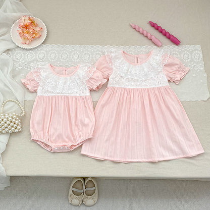 Summer Baby Girls Color Patchwork Flowers Pattern Short-sleeved Onesies and Dress – Princess Sister Matching Set, MyKids-USA®, Baby & Children's Outfits, MyKids-USA -  -  -  -  -  -  - .