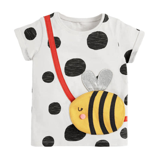 Girls’ Bee Pattern Polka Dots T-Shirt In European And American Style For Summer