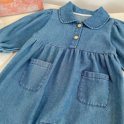 Autumn and Spring Arrival Baby Casual Pocketed Denim Rompers with Turn-down Collar, MyKids-USA®, Baby One-Pieces, MyKids-USA -  -  -  -  -  -  - 