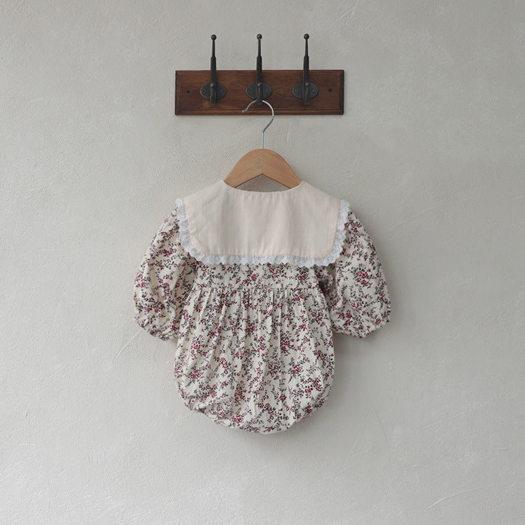 MyKids-USA® Autumn Arrival Baby Kids Girls Long Sleeves Lace Trim Collar Floral Bodysuit