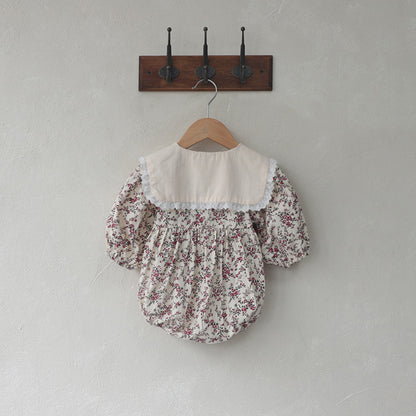 MyKids-USA® Autumn Arrival Baby Kids Girls Long Sleeves Lace Trim Collar Floral Bodysuit