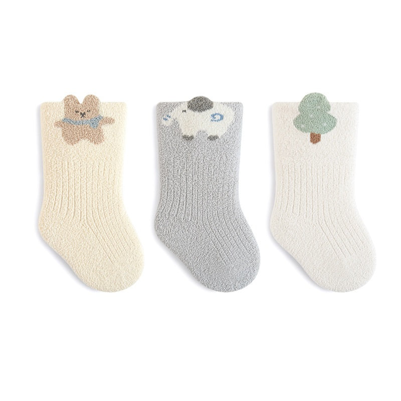 Autumn and Winter Arrival Baby Unisex Breathable Striped/Animals Pattern Socks 1 Lot=3-Pair Set