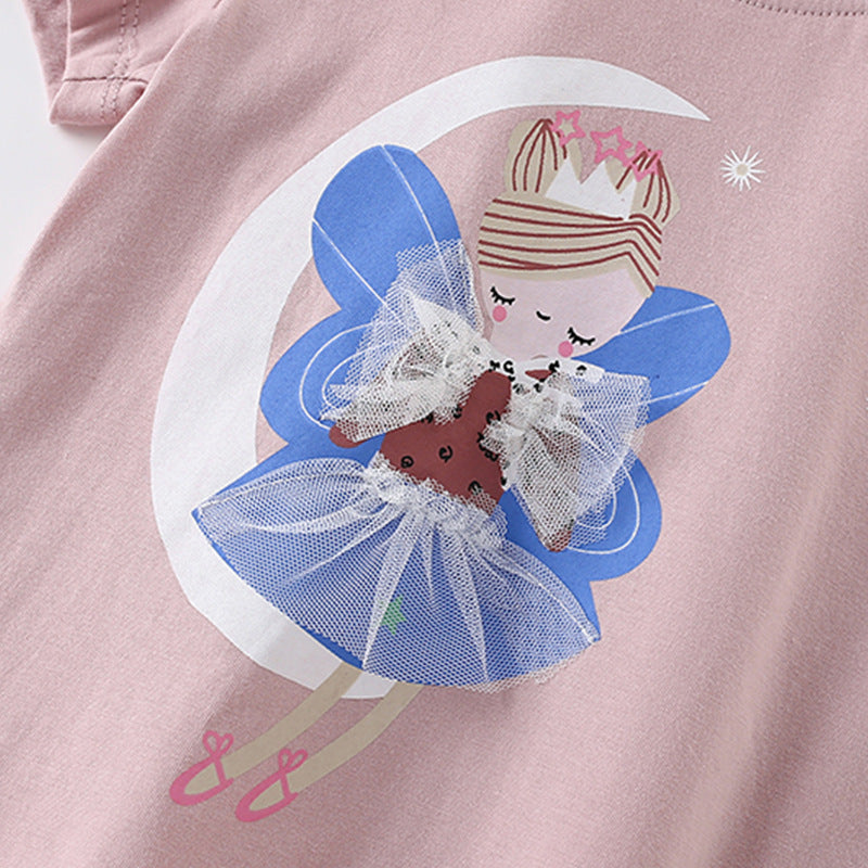 Summer Girls’ Fairy Cartoon Pattern Printed T-shirt in European and American Style, MyKids-USA®, Baby & Toddler Tops, MyKids-USA -  -  -  -  -  -  - 
