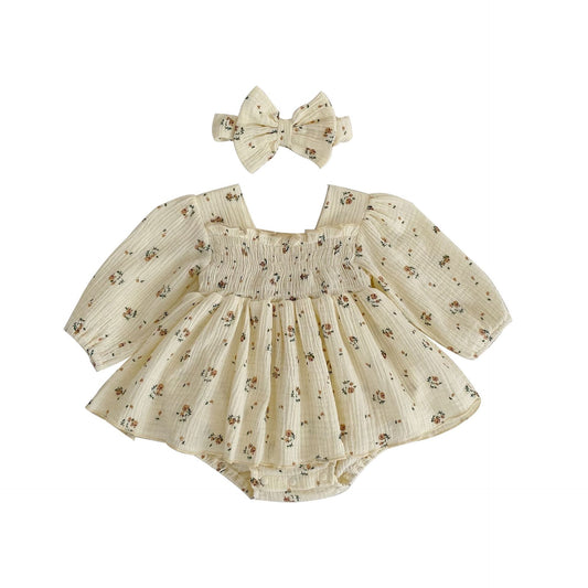 Double-Layered Mesh Floral bodysuit: Princess-Inspired Crawling Dress For Baby Girls, MyKids-USA®, Baby & Toddler Dresses, MyKids-USA - Size/Age - 66 (3-6M) - Color - Apricot -  -  - TR2312262231-A.