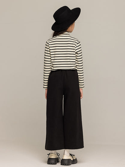Arrival Autumn Kids Girls Long Sleeves Striped Pattern Turtle Neck Top and Black Loose Pants Sets