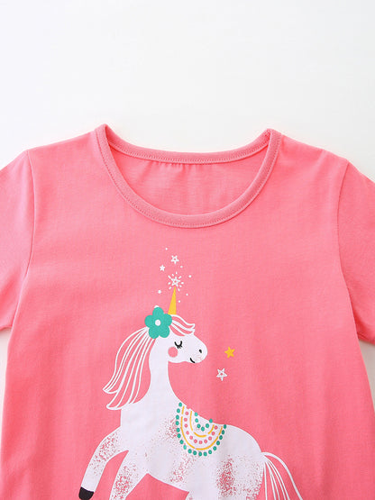 Arrival Summer Baby Kids Girls Short Sleeves Cartoon Pattern T-shirt and Plaid Shorts Clothing Set