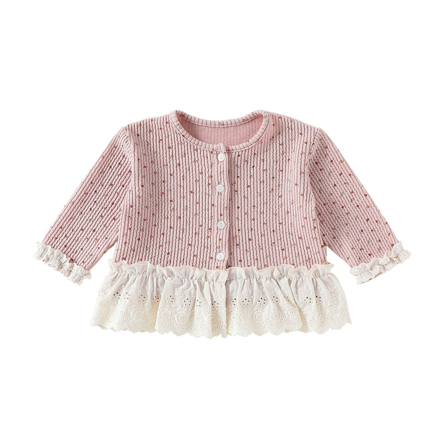 Autumn Arrival Baby Girls Flowers Pattern Lace Trim Long Sleeves Single Breasted Top, MyKids-USA®, Shirts, MyKids-USA - Size/Age - 80 (9-12M) - Color - Pink -  -  - TR2509182238-C