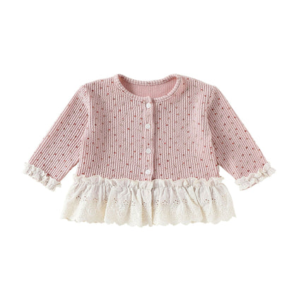 Autumn Arrival Baby Girls Flowers Pattern Lace Trim Long Sleeves Single Breasted Top, MyKids-USA®, Shirts, MyKids-USA - Size/Age - 80 (9-12M) - Color - Pink -  -  - TR2509182238-C