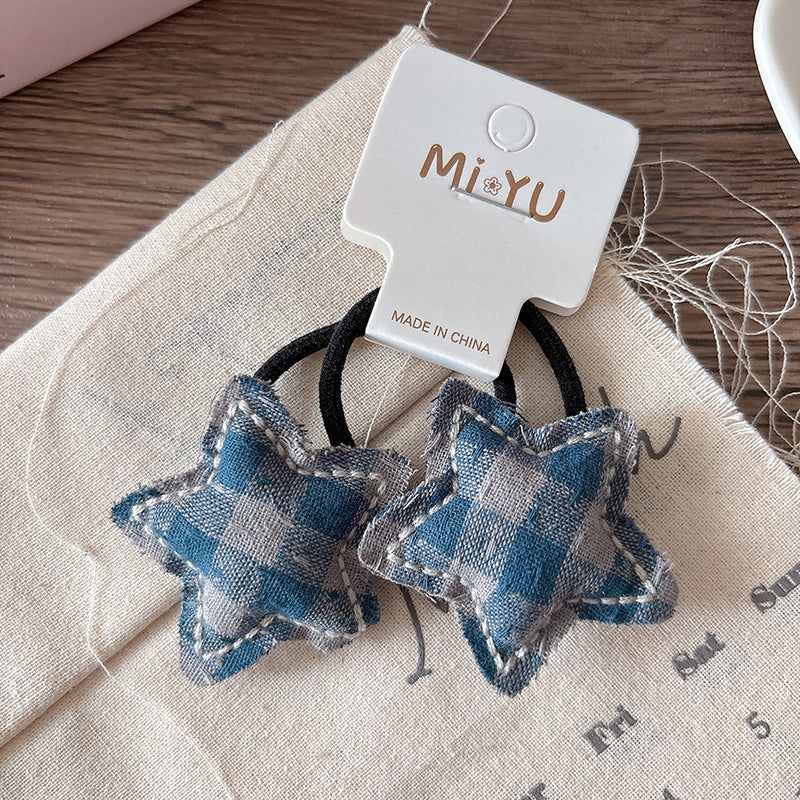 Collection of 2 Versatile Cute Cloth Design and Plaid Pattern Hair Ties, MyKids-USA®, Ponytail Holders, MyKids-USA - Size/Age - Average Size (0-12Y） - Color - Light Blue -  -  - TR2602041325-D.