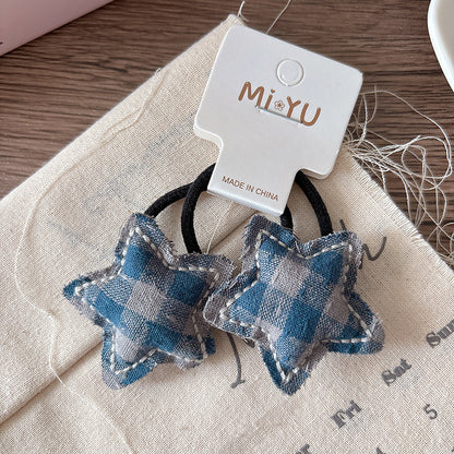 Collection of 2 Versatile Cute Cloth Design and Plaid Pattern Hair Ties, MyKids-USA®, Ponytail Holders, MyKids-USA - Size/Age - Average Size (0-12Y） - Color - Light Blue -  -  - TR2602041325-D.