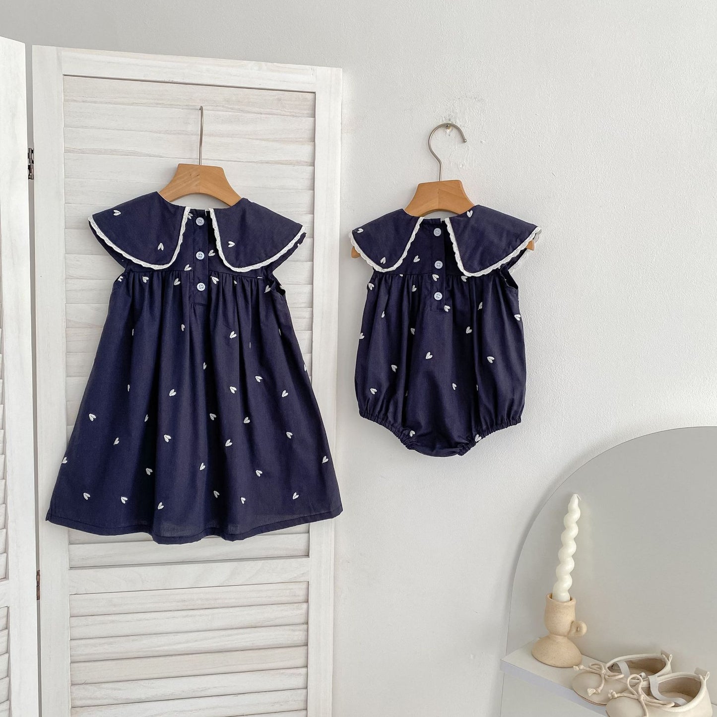 Summer Girls Cute Hearts Pattern Navy Collar Onesies and Dress – Princess Sister Matching Set, MyKids-USA®, Baby & Children's Outfits, MyKids-USA -  -  -  -  -  -  - .