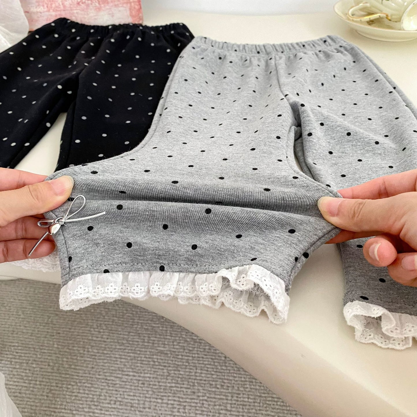 MyKids-USA® Autumn Arrival Baby Girls Dots Pattern Lace Trim Cute Pants