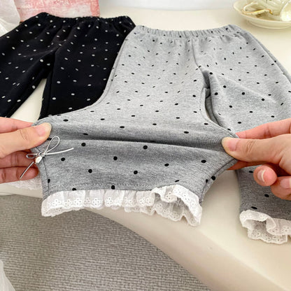 MyKids-USA® Autumn Arrival Baby Girls Dots Pattern Lace Trim Cute Pants