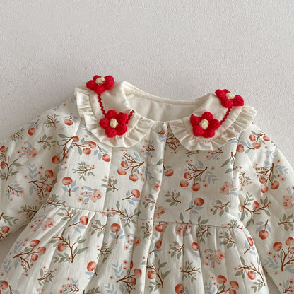 Winter Arrival Baby Girls Long Sleeves Floral Pattern Fleece-lined Warm Rompers, MyKids-USA®, Baby One-Pieces, MyKids-USA -  -  -  -  -  -  - 