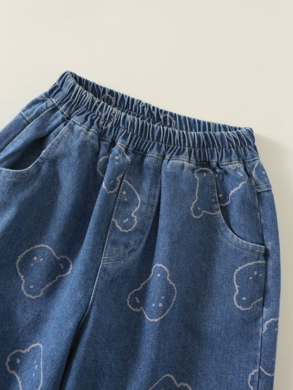 MyKids-USA® Arrival Autumn Girls Teddy Bears Pattern Jeans