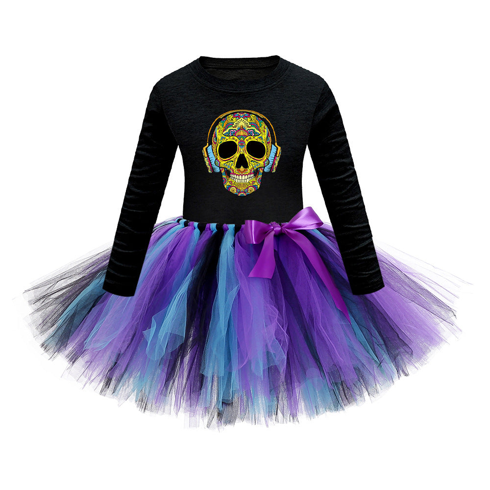 Arrival Girls’ Halloween Costume: Long Sleeves Cartoon Print Witches Cosplay Party Tulle Patchwork Dress, MyKids-USA®, Costume Dresses, MyKids-USA - Size/Age - S (1-3Y) - Color - Black -  -  - TR2409090959.