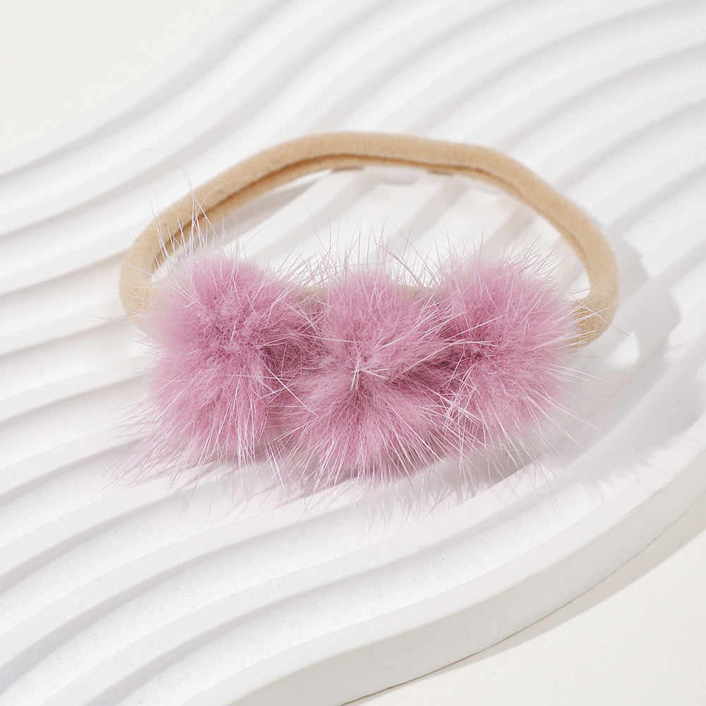 Soft and Comfortable Mink Baby Elastic Hairband with Pom Pom, MyKids-USA®, Hair Pins, Claws & Clips, MyKids-USA - Size/Age - Average Size (0-6Y） - Color - Purple -  -  - TR2411241521-D.