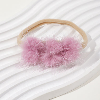 Soft and Comfortable Mink Baby Elastic Hairband with Pom Pom, MyKids-USA®, Hair Pins, Claws & Clips, MyKids-USA - Size/Age - Average Size (0-6Y） - Color - Purple -  -  - TR2411241521-D.