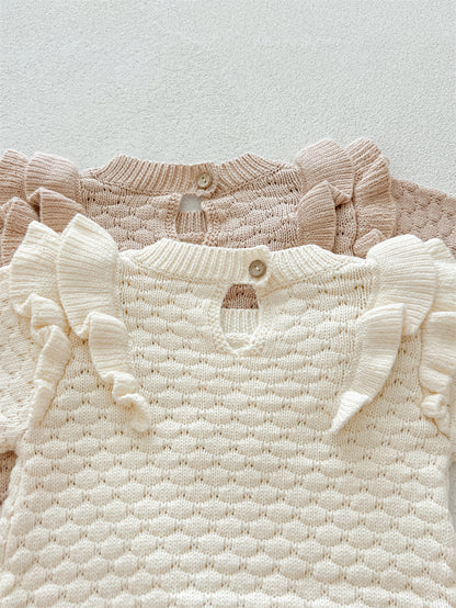 Autumn Arrival Baby Girls Long Sleeves Geomatric Design Solid Color Crew Neck Knitted Onesies, MyKids-USA®, Baby One-Pieces, MyKids-USA -  -  -  -  -  -  - 