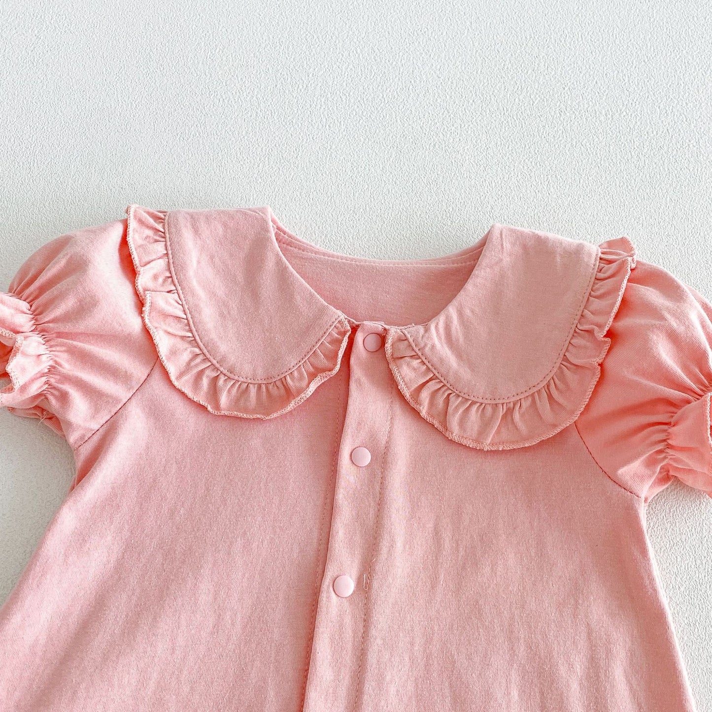 Design Summer Baby Kids Girls Short Sleeves Solid Color Pink Rompers
