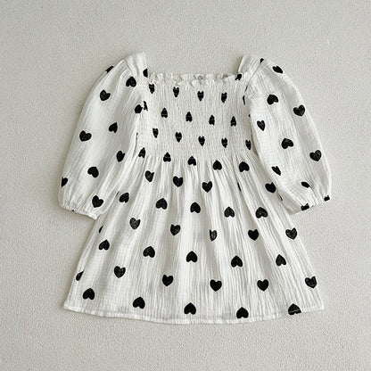 White Heart Pattern Square Neck Outfits